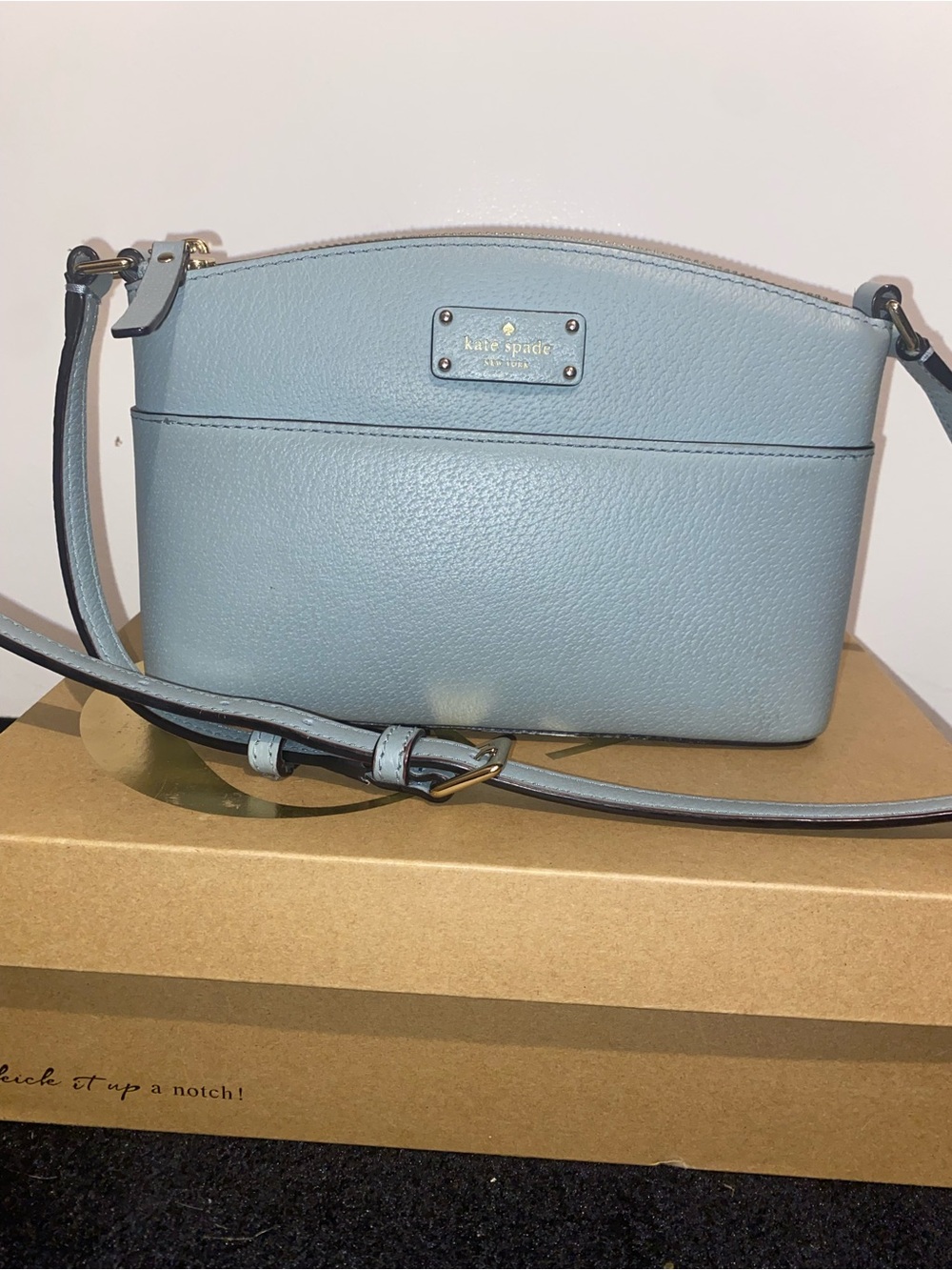 kate spade Pale Blue Leather Crossbody Bag with Gold Plate